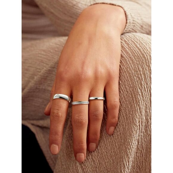 🆕 Women Silver Triple Interlocked Rolling Ring Sterling Textured Thin Stacking - Picture 3 of 9